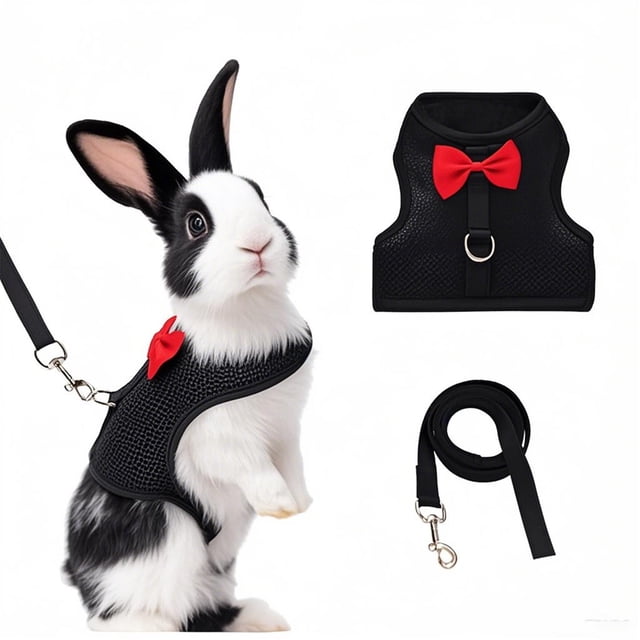 HeeHom Christmas Bunny Harness Leash Set - Soft Mesh Vest for Rabbits Kittens Ferrets Small Pets - Adjustable Escape-Proof Design