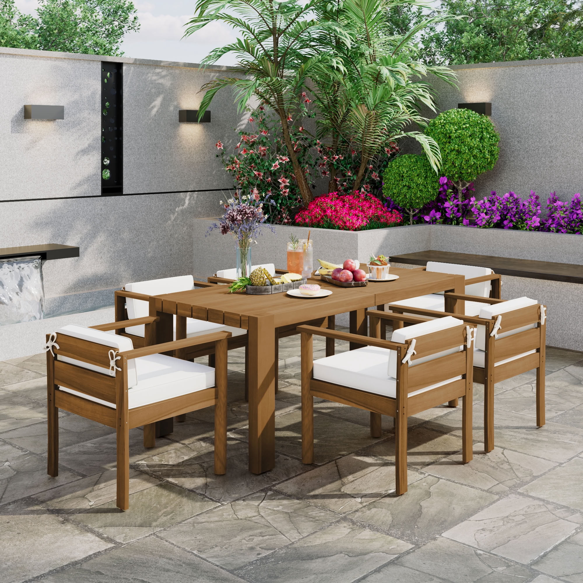 MAYEERTY 7-Piece Patio Dining Table Set for 6,Outdoor Furniture Sets with Removable Cushions for Backyard,Garden