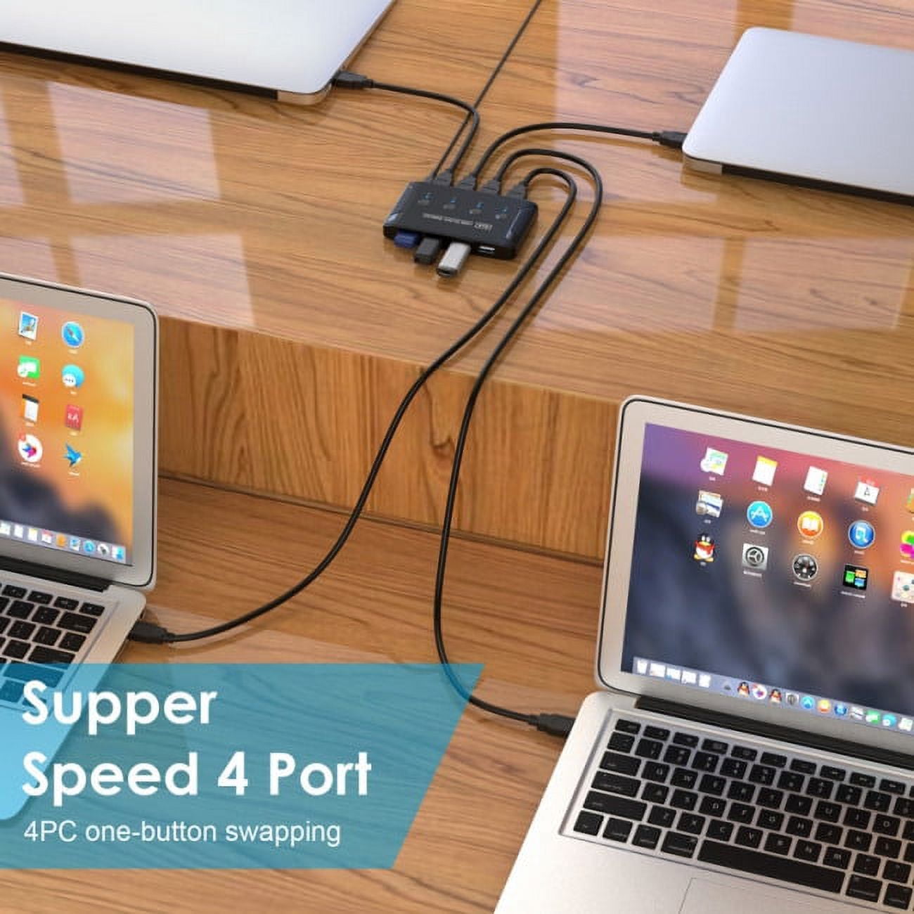 FVH KVM USB 2.0 Switch Selector 4 Port PCs Sharing 4 Devices for Keyboard Mouse Scanner Printer
