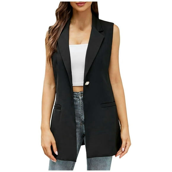 asddcavvf Blazers for Women Women's Long Sleeveless Duster Trench Vest Casual Lapel Jacket
