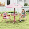 thumbnail image 2 of HOMGX Kids Picnic Table with Umbrella, Kids Outdoor Table with 2 Folding Chairs, Height Adjustable Umbrella, Portable Kids Outdoor Furniture for Backyard, Garden, Patio (Pink), 2 of 9