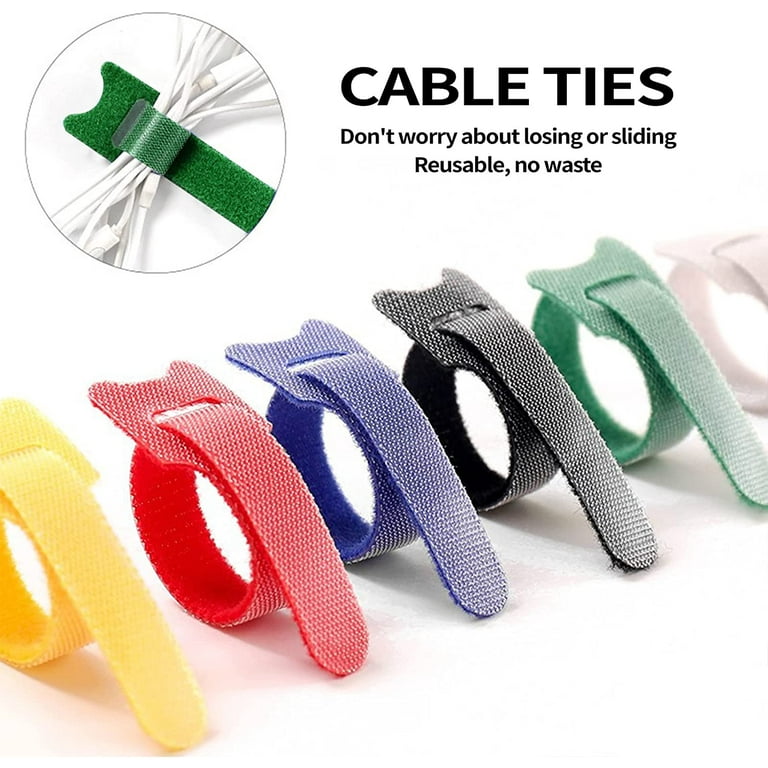 Organiza tus cables con 60 bridas de velcro reutilizables de fijación,  lazos de gestión de cables de 6 pulgadas en 6 colores, bridas ajustables  con