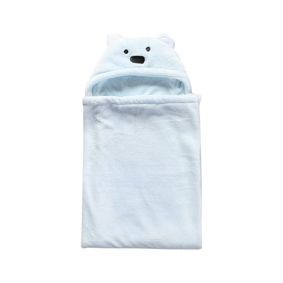 Odeerbi Baby Swaddle Wrap Toddler Cute Bear Print Wrap Newborn Blanket Coral Fleece Swaddle Light blue