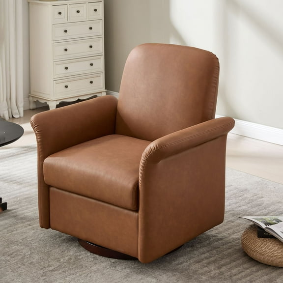 S-HOME Swivel Accent Chair In Brown Fabric With Wooden Base For Living Room Bedroom And Reading Space Relaxation