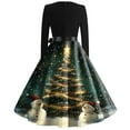 thumbnail image 4 of Christmas Dresses for Women Women's Christmas Printed Round Neck Big Hem Skirt Pleated Skirt Long Sleeved Dress with Christmas Tree Print for Holiday Party,Army Green,L, 4 of 5