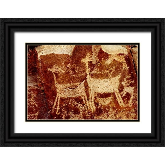Welling, Dave 32x23 Black Ornate Wood Framed with Double Matting Museum Art Print Titled - California, Little Petroglyph Canyon Petroglyphs