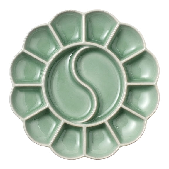 6.4 Inch Porcelain Watercolor Palette 14-Well Ceramic Paint PaletteMedium Aquamarine Mixing Tray for Watercolor Gouache Acrylic