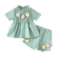 thumbnail image 1 of Dagugfen Baby Clothes for Girl Sets Smocked Ruffle Shirts Shorts Ruched Flower Loose Elegant Outfits for Dinner Party, 1 of 9