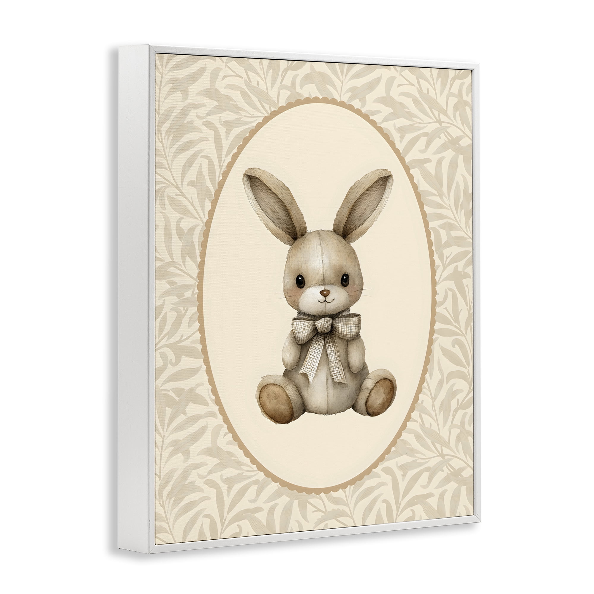 Stupell Industries Neutral Bunny in Oval Border White Framed Giclee Art, design by LSR Design Studio