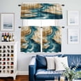 thumbnail image 2 of Teal Brown Kitchen Curtains Sets for Windows 36 Inch Length, Abstract Art Modern Water Ripple Rod Pocket Window Treatments Tier Curtains and Valances Set for Bedroom/Bathroom, 2 of 8