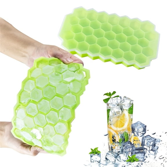 Honeycomb Ice Cube Tray with Lid, 37-Cell Silicone Cube Maker for Chilled Drinks, Reusable DIY Ice Mold for Kitchen, Leak-Proof and Stackable Design #0032 Green