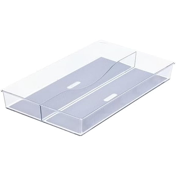 Drawer Organizer Bin, 15x9 - Divided Clear Plastic Storage Tray for Junk Drawers, Kitchen Utensils, Bathroom Vanity, and Organizing Pantry - BPA Free, Food Safe, Non Slip