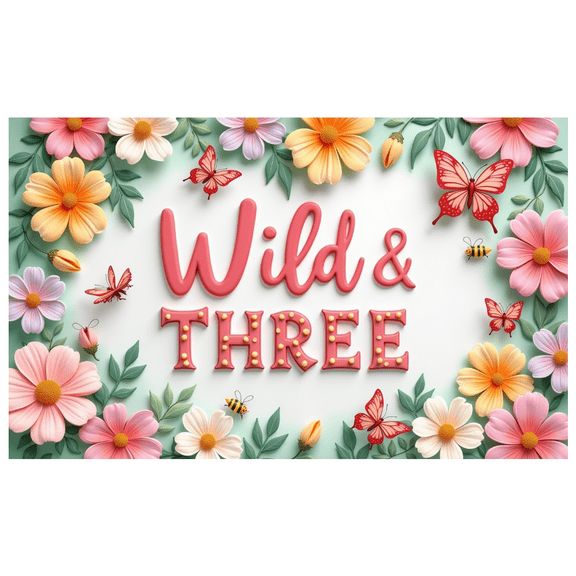 Floral Theme Birthday Banner Colorful Flowers Decorative Design for Kids Party Garden Celebration Outdoor Event