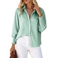 thumbnail image 5 of Women's Striped Button Up Shirts with Smocked Long Sleeve Lapel Collar Loose Fit Dressy Casual Trendy Blouses (XL, Green), 5 of 6