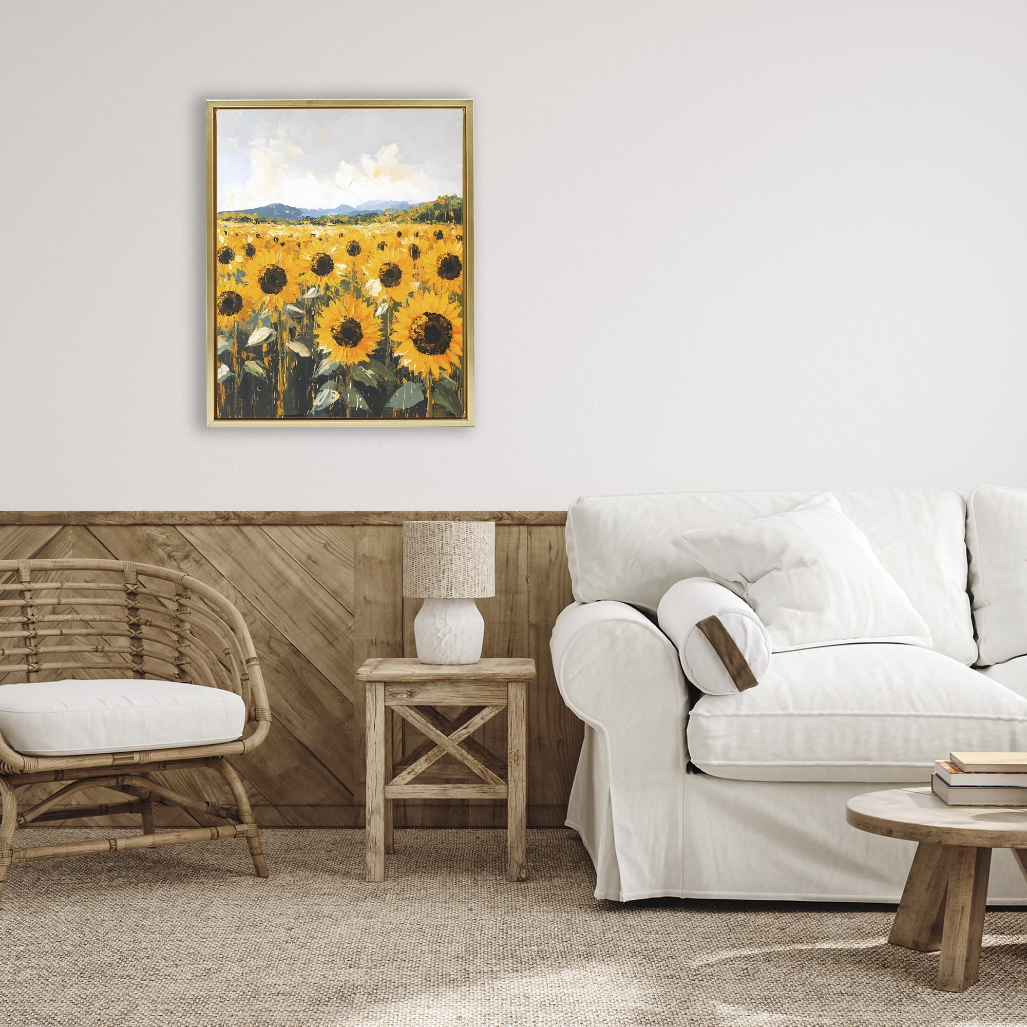 Stupell Industries Beautiful Sunflowers in Field Gold Framed Floater Canvas Wall Art, design by Creative Studio