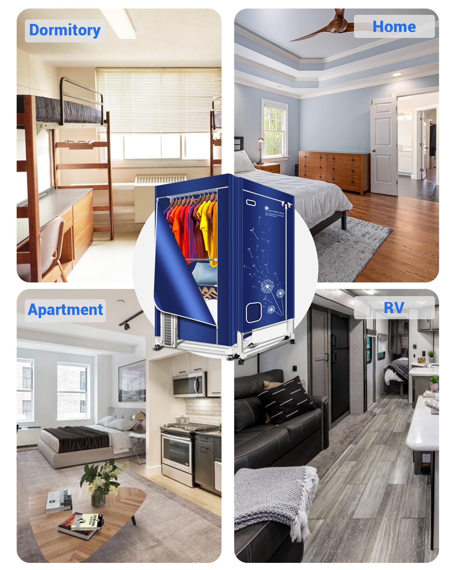 KASYDoFF Portable Clothes Dryer, 1600W-110V Clothes Dryer, 67Inch -3 Tier Foldable Clothes Dryers Rack, Energy Saving Portable Dryer for Apartment, Indoor, Travel, RV,Blue