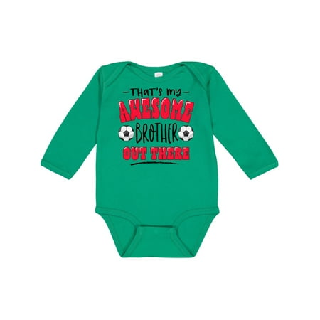 

Inktastic That s My Awesome Brother Out There with Soccer Balls Gift Baby Boy or Baby Girl Long Sleeve Bodysuit