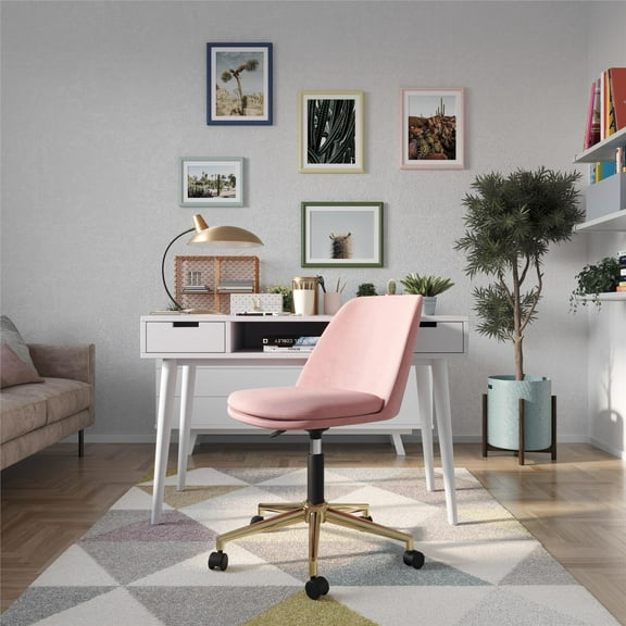 DHP Ivy Pillowtop Office Task Chair, Light Pink Velvet/Gold Base
