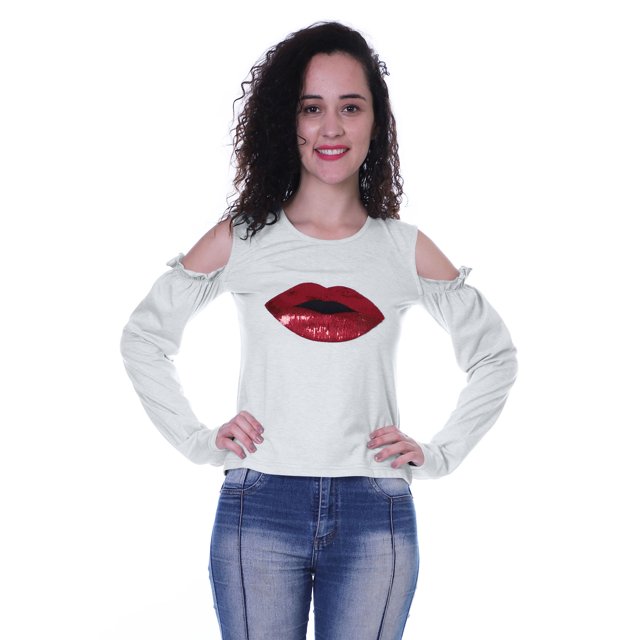Moomaya Chemise à Sequins Col Rond Épaules Dénudées pour Femmes Vêtements Décontractés