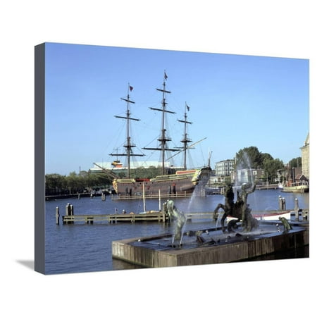 Replica Dutch East Indiaman at Scheepvaart Museum, Amsterdam, Netherlands Stretched Canvas Print Wall Art By Peter Thompson
