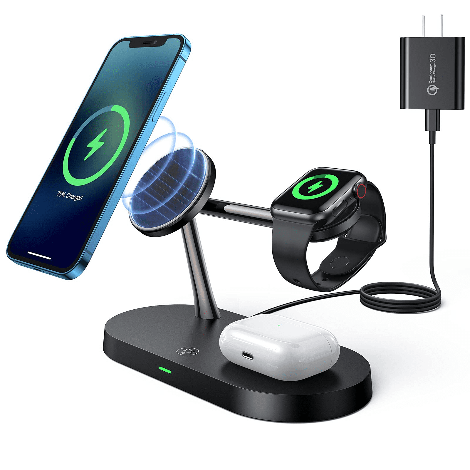 alder dør spejl kerne UUTO 5 in 1 Magnetic Wireless Charger Compatible for iPhone 13/12 Series,  iWatch 7/SE/6/5/4/3/2, Airpods 3/2/Pro, 15W Fast Wireless Charging Station  with QC 3.0 Adapter - Walmart.com