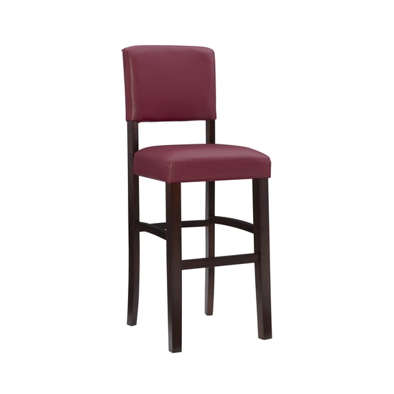 Linon Monaco Full Back Wood Bar Stool, 30" Seat Height, Espresso Finish with Dark Red Fabric