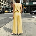 thumbnail image 4 of BRELIL Women's Two Piece Plaid Sets Round Neck Sleeveless Peplum Top Wide Leg Pants Boho Casual 2 Piece Outfits Summer Matching Lounge Travel Tracksuit, Yellow XS, 4 of 7