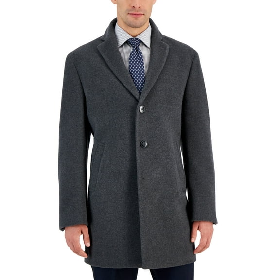 Calvin Klein Mens Slim fit Overcoat Coat 46 L Charcoal Grey Solid Wool