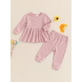 thumbnail image 5 of Aojekbee Toddler Girl Fall Outfits Floral Print Crew Neck Long Sleeve Tops Elastic Waist Long Pants 2Pcs Clothes Set, 5 of 10