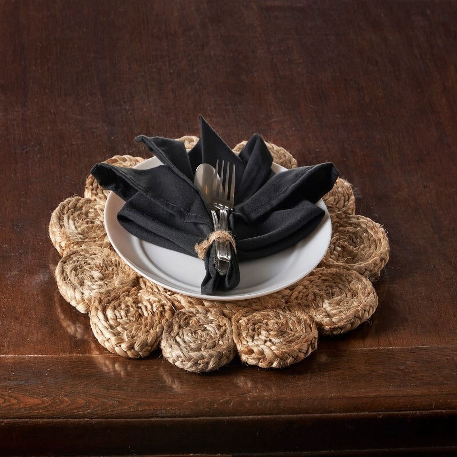 LR Home Hugo Set of 2 Round Jute Placemats, Braided Flower
