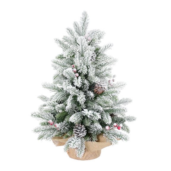 Mayhihi 3ft Tabletop Christmas Tree, Snow Flocked Artificial Mini Christmas Tree with 14 Pine Cones & Red Berries, Green