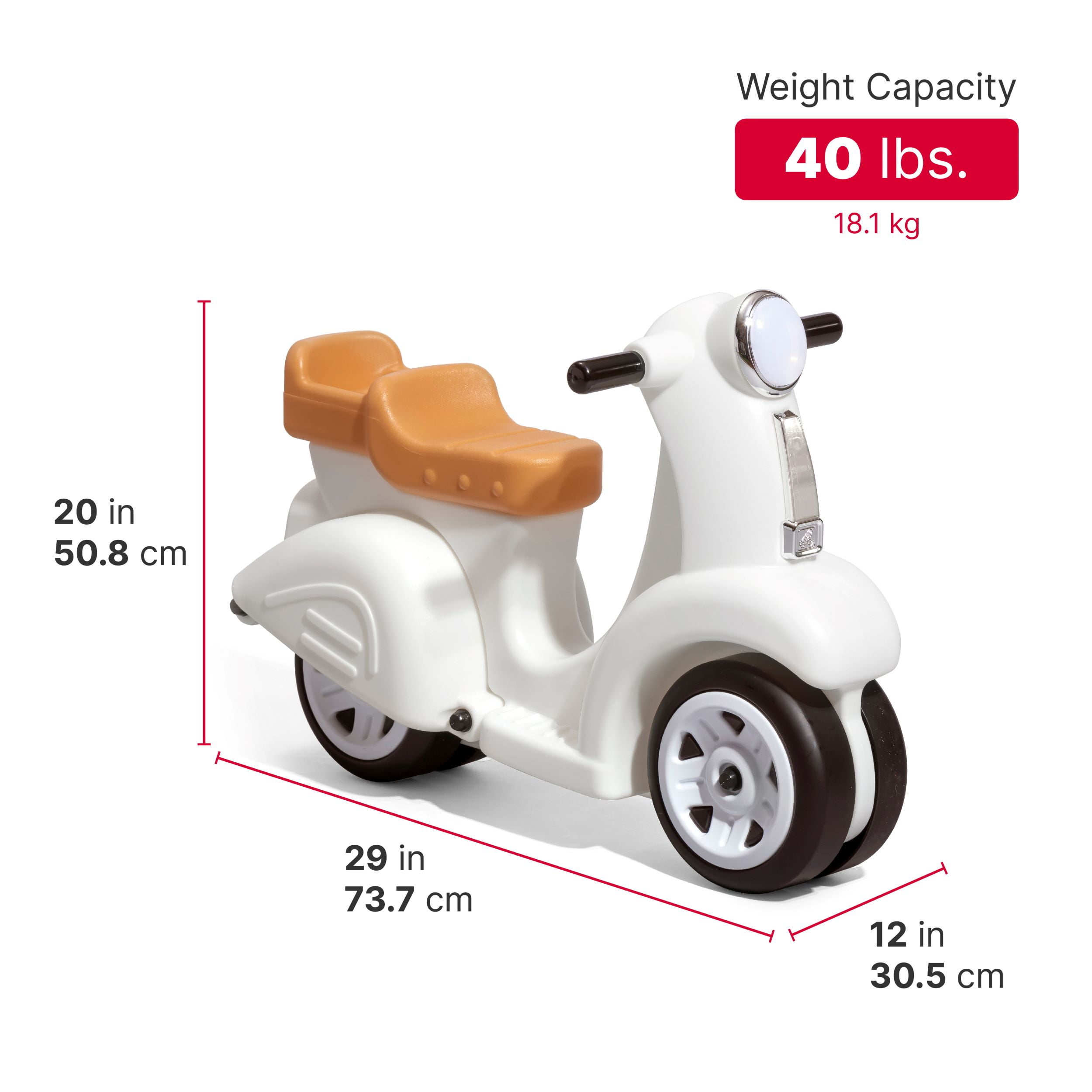 Step2 Ride Along White Scooter Plastic Toddler Foot-to-Floor Riding Toy for Ages 18M-4Y