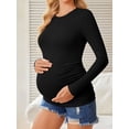 thumbnail image 5 of Weardear 3 Pack Maternity Shirts Womens Long Sleeve Side Ruched Tunic Tops High Elasticity Pregnancy Clothes Crew Neck Basic T Shirt, 5 of 6