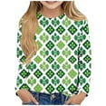 thumbnail image 1 of Blusas y camisas de manga larga con cuello redondo y estampado de San Patricio para niños, blusa informal de manga larga con cuello redondo, blusa de poliéster para niñas, 1 of 4