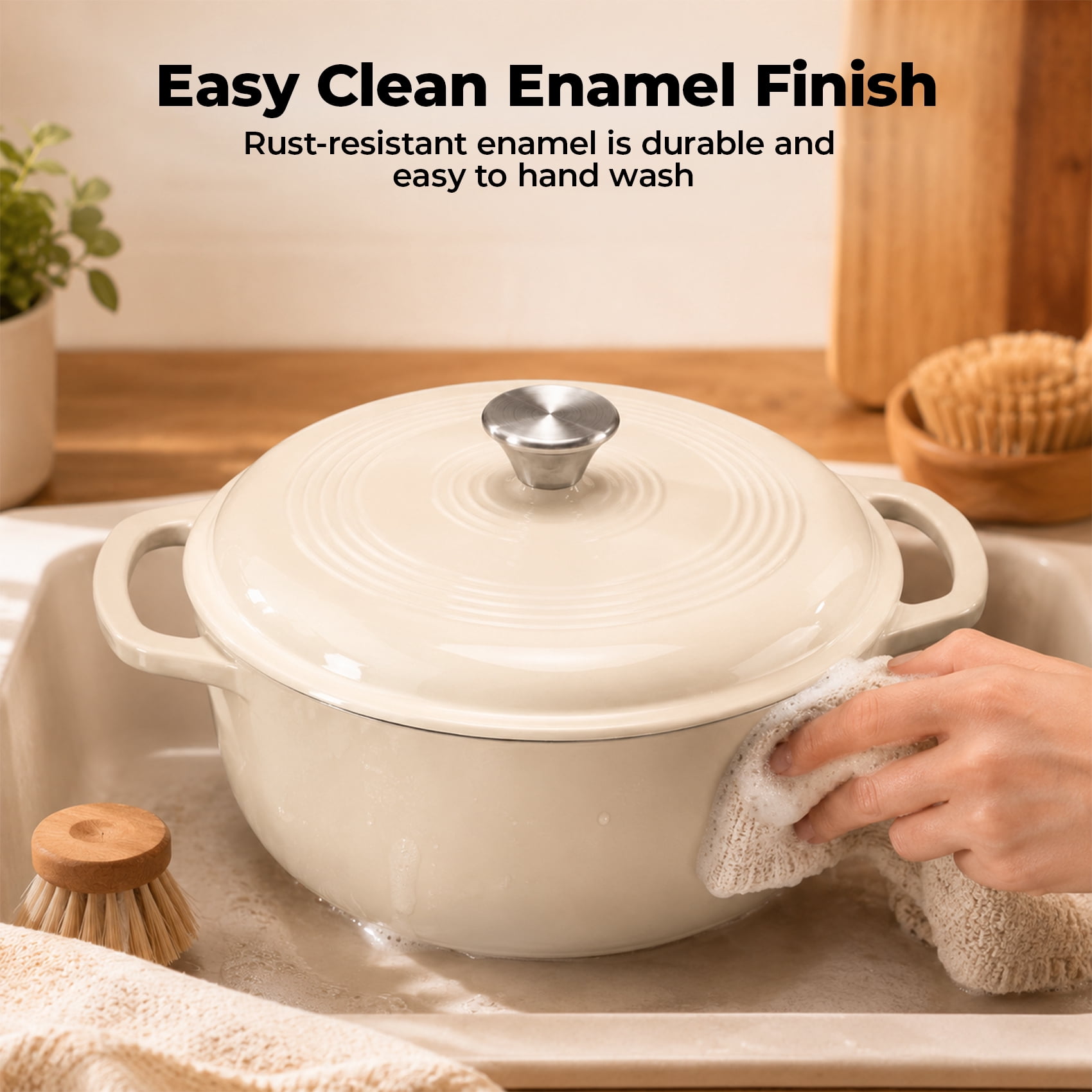 Alvantor Enameled Cast Iron Dutch Oven Pot with Lid-6Quart Non Stick Casserole Pot-Heavy Duty & Oven Safe up to 500° F for Bread Baking, Braising, Stews, Roasting