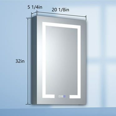 ExBrite  3 Touch Switch LED Lighted Bathroom Medicine Cabinet with Mirror, Recessed or Surface Mount, Defog, Stepless Dimming Right-hinged 20" x 32"