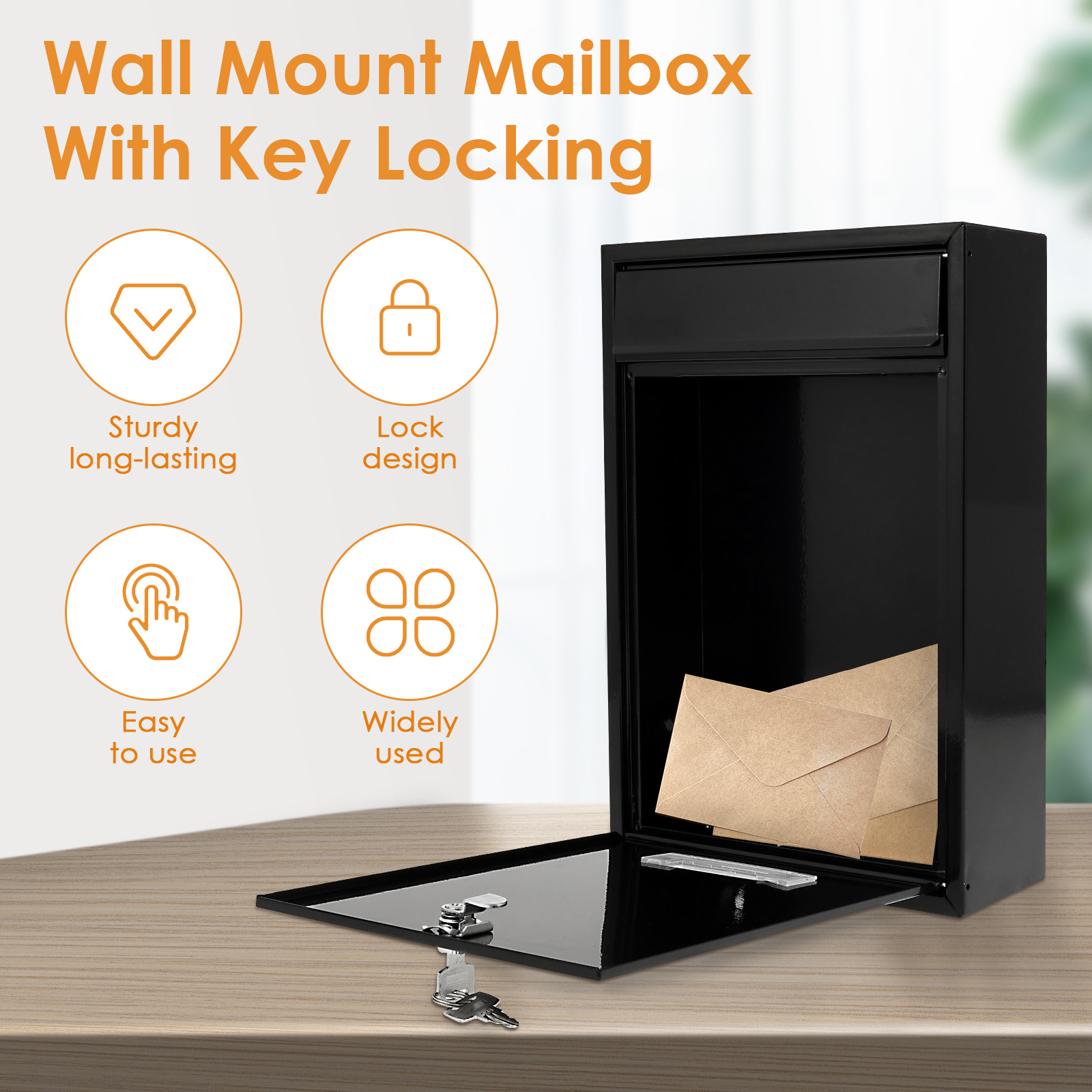 Wall Mounted Metal Mailbox with 2 Keys Weather Resistant Lockable Security Postbox Delivery Letter Box for School Office Outdoor