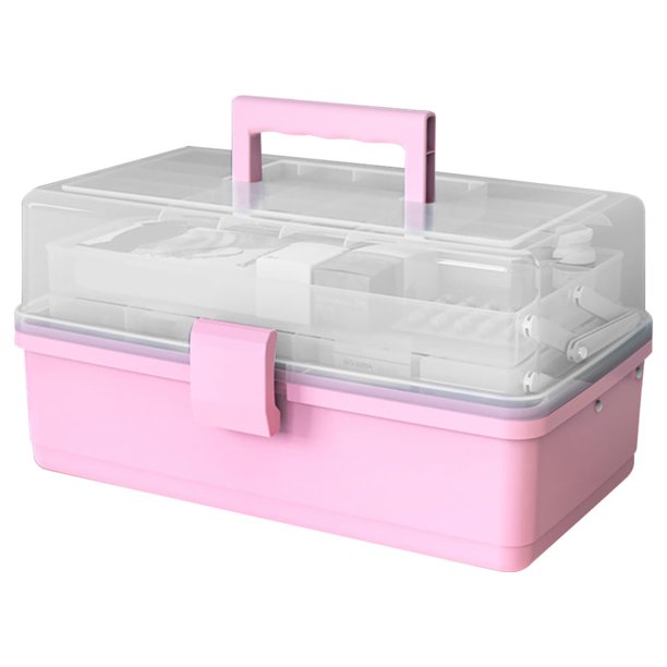 Caja de almacenamiento de pastillas, 3 capas, gran capacidad, estuche de cosméticos para el hogar, organizador de artículos diversos de plástico, estilo ordinario, rosa Advancent HA004344-03B