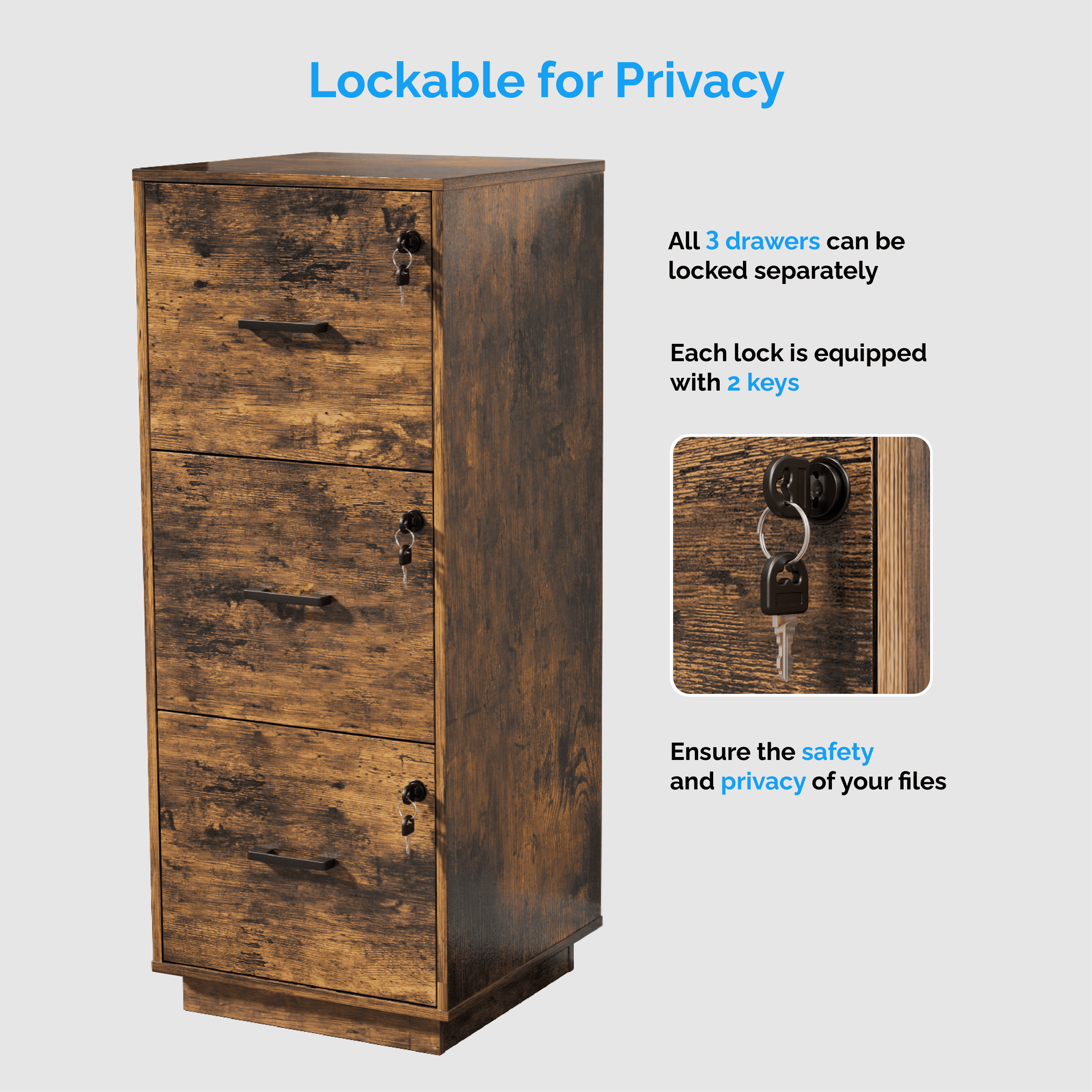 Ktaxon 3-Drawer Wood File Cabinet with Lock Vertical Filing Cabinet for Home Office Easy to Assemble, Rotten