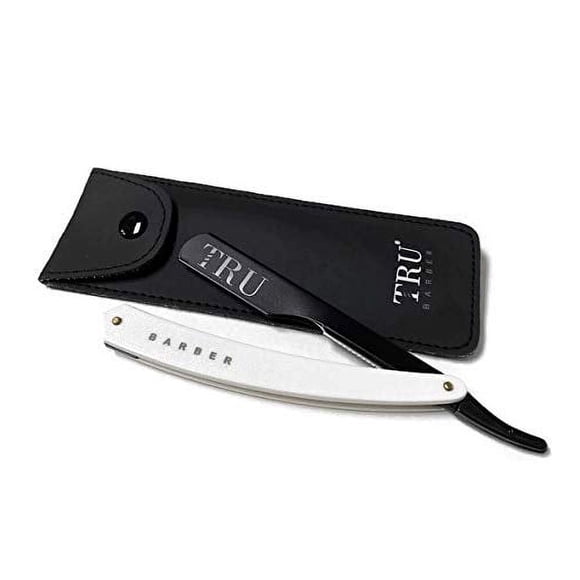 TRU BARBER Cuchilla de barbero profesional, maquinilla de afeitar recta con exposición de hoja de 1,5 mm, maquinilla de afeitar duradera de borde recto de un solo filo (negro/blanco)