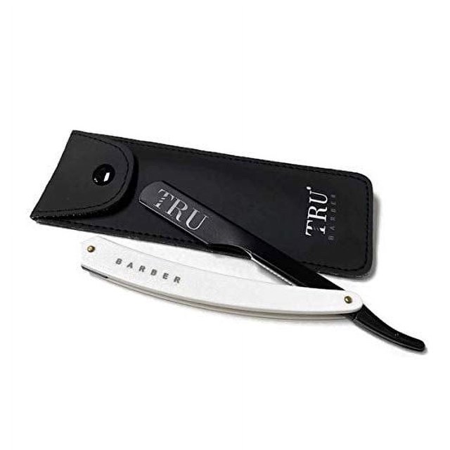 TRU BARBER Cuchilla de barbero profesional, maquinilla de afeitar recta con exposición de hoja de 1,5 mm, maquinilla de afeitar duradera de borde recto de un solo filo (negro/blanco)