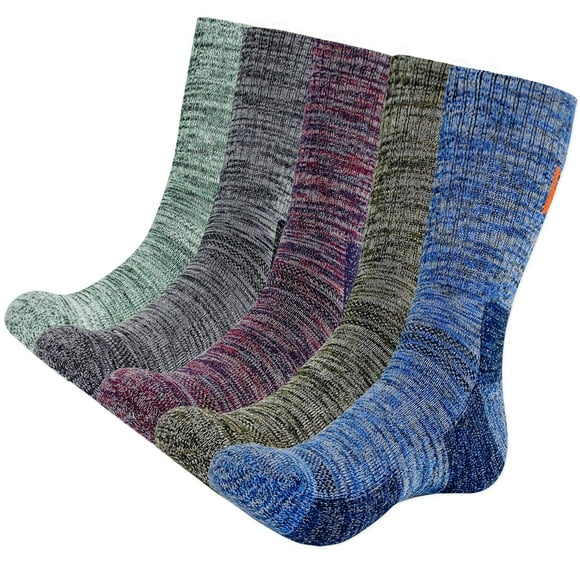 KONY Men's 5 Pairs Thick Cushion Hiking Walking Socks, Wicking Outdoor Sports Crew Socks (Mix-1, Medium(US shoe size 8-11))