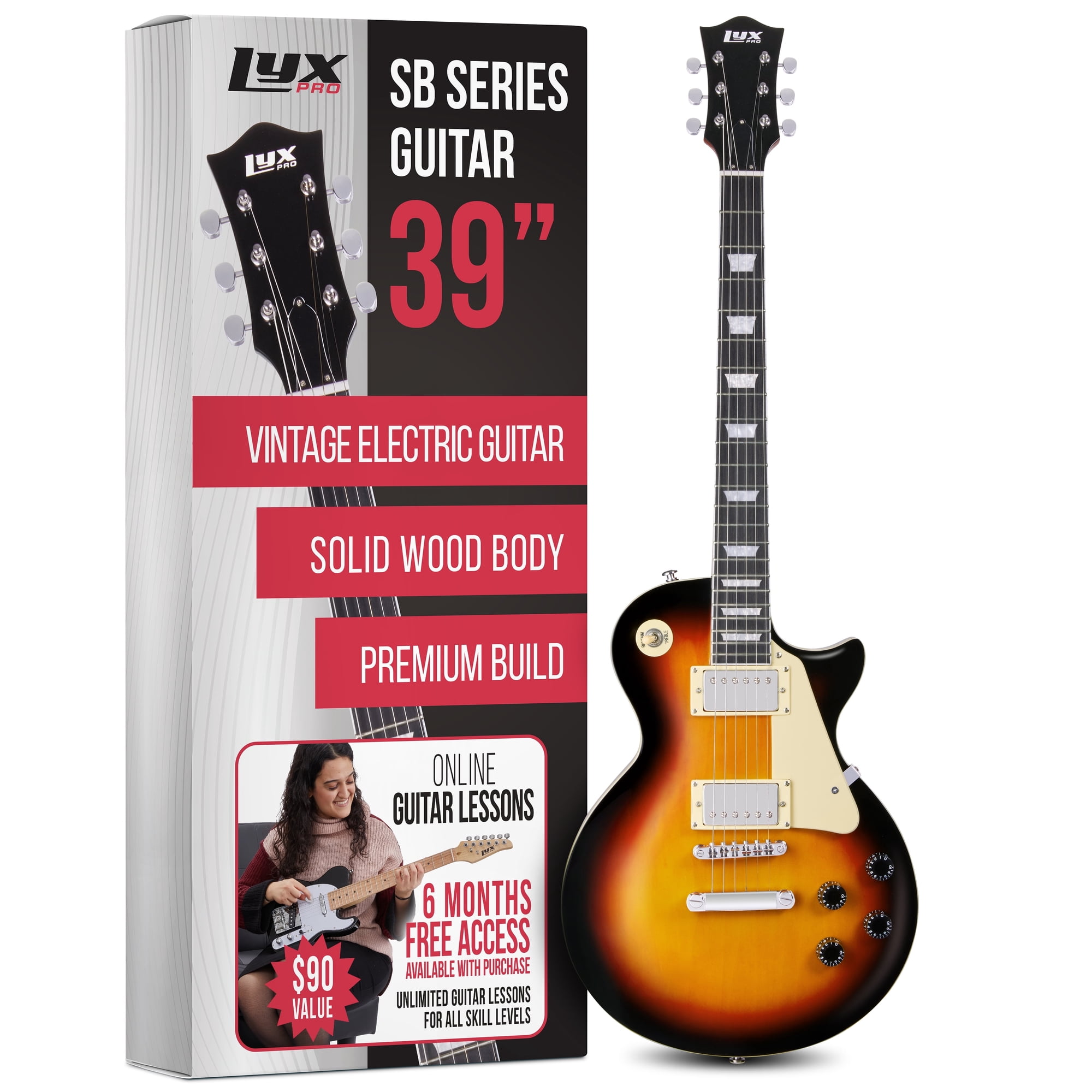 LyxPro Les Paul Electric Guitar 39-Inch SB Series with Humbucker Tone