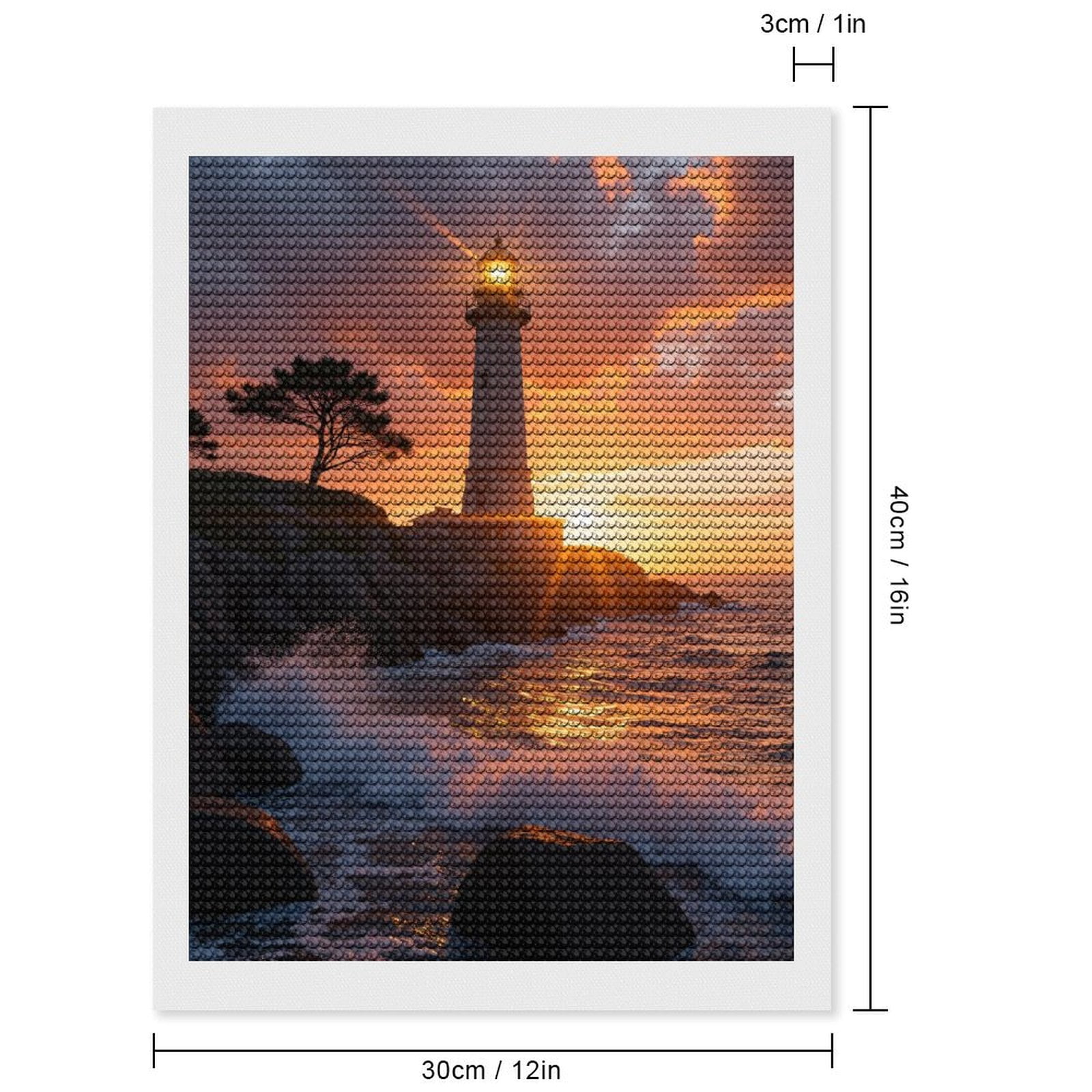 Diamond Art Kits for Adults, Sunset Ocean Waves Lighthouse 5D Diamond Painting Kits for Adults Beginners, DIY Full Drill Diamond Painting, Gem Art and Crafts 12x16