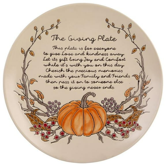 Home Essentials & Beyond 95880 10.5 in. Large Pumpkin Sentiment Giving Plate for Unisex