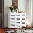 thumbnail image 4 of Pusnapku 5-Tier Shoe Cabinet, 44"Wood Entryway Storage Cabinet with 2 Louvered Doors,Adjustable Shelves, Narrow Shoe Organizer for Living Room,Hallway, 4 of 9