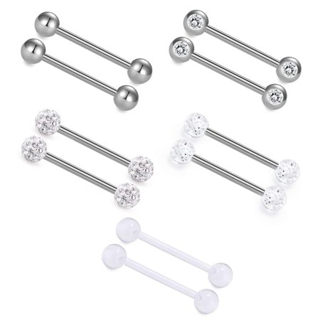 Piercing Langue Mamelon 36 Pièces Piercing Acier Chirurgical LAURITAMI - Boules 5mm 14G - Barres 12/14/16mm - Langue, Mamelon Piercing Langue Acier Chirurgical
