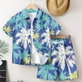 thumbnail image 3 of Odeerbi Teen Boys Girls 2 Piece Hawaiian Outfits Summer Clothes Beach Tropical Print Shirts Short Sets Fashion Casual Short Sleeve Tops Turndown Neck Collar Shirt Sets Light Blue, 3 of 3