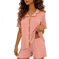 thumbnail image 2 of Bovxnpu Women's Pajamas Set 2 Piece Loungewear Set Lightweight Faux Cardigan Button Collar Ice Silk Loungewear Pajama Set Sleepwear, 2 of 8