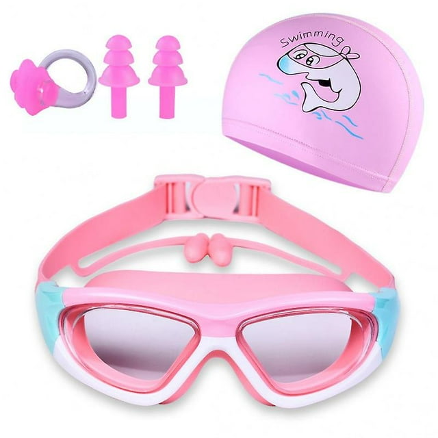 Gafas de natación para niños antivaho, anti-UV, con tapones para los oídos y clip nasal. Caja de almacenamiento.
